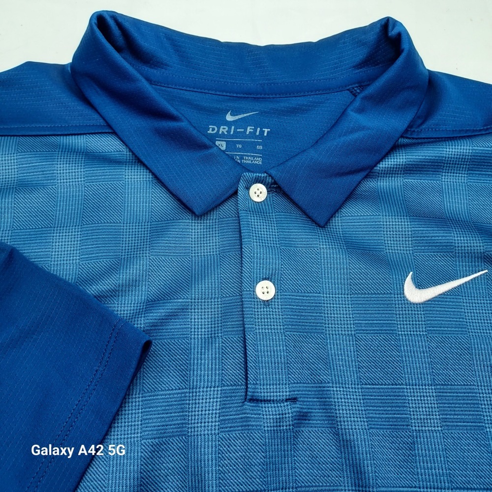 Nike Dri Fit Golf Polo Shirt Blue Plaid Mens‎ XL